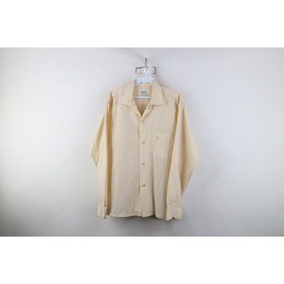 Vintage 50s Penneys Mens Medium Distressed Looped Collar Button Shirt Beige